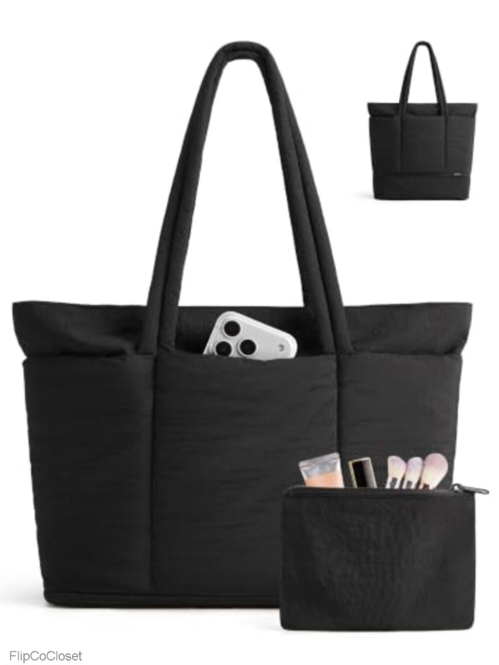 Puffer Tote Bag for Women, Expandable, Padded Laptop Compartment, Taslon
